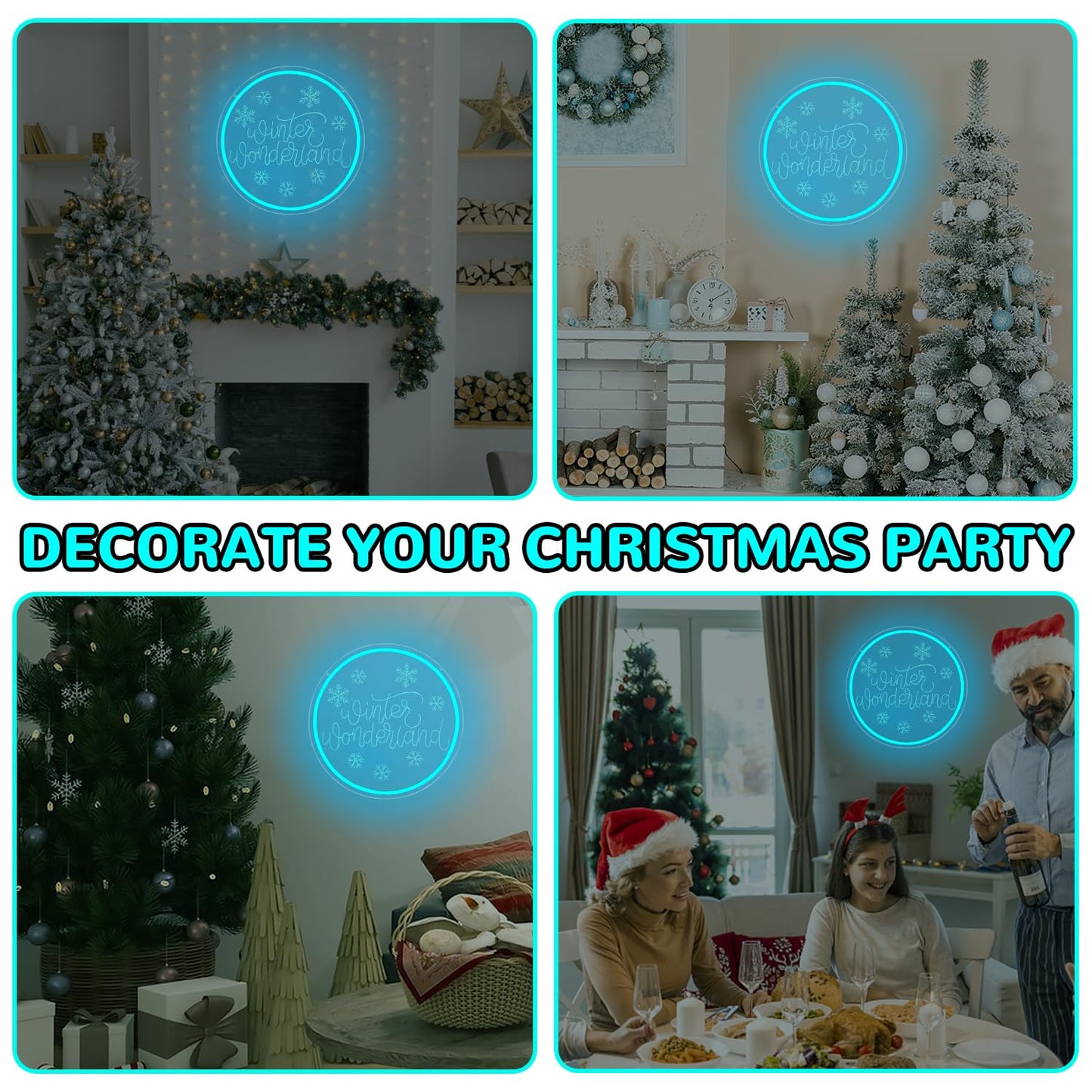 hhuohuona Winter Wonderland Neon Sign Dimmable Christmas Winter Led Sign Snowflake Neon Lights Ice Blue Holiday Winter Christmas Wall Decor for Home Office