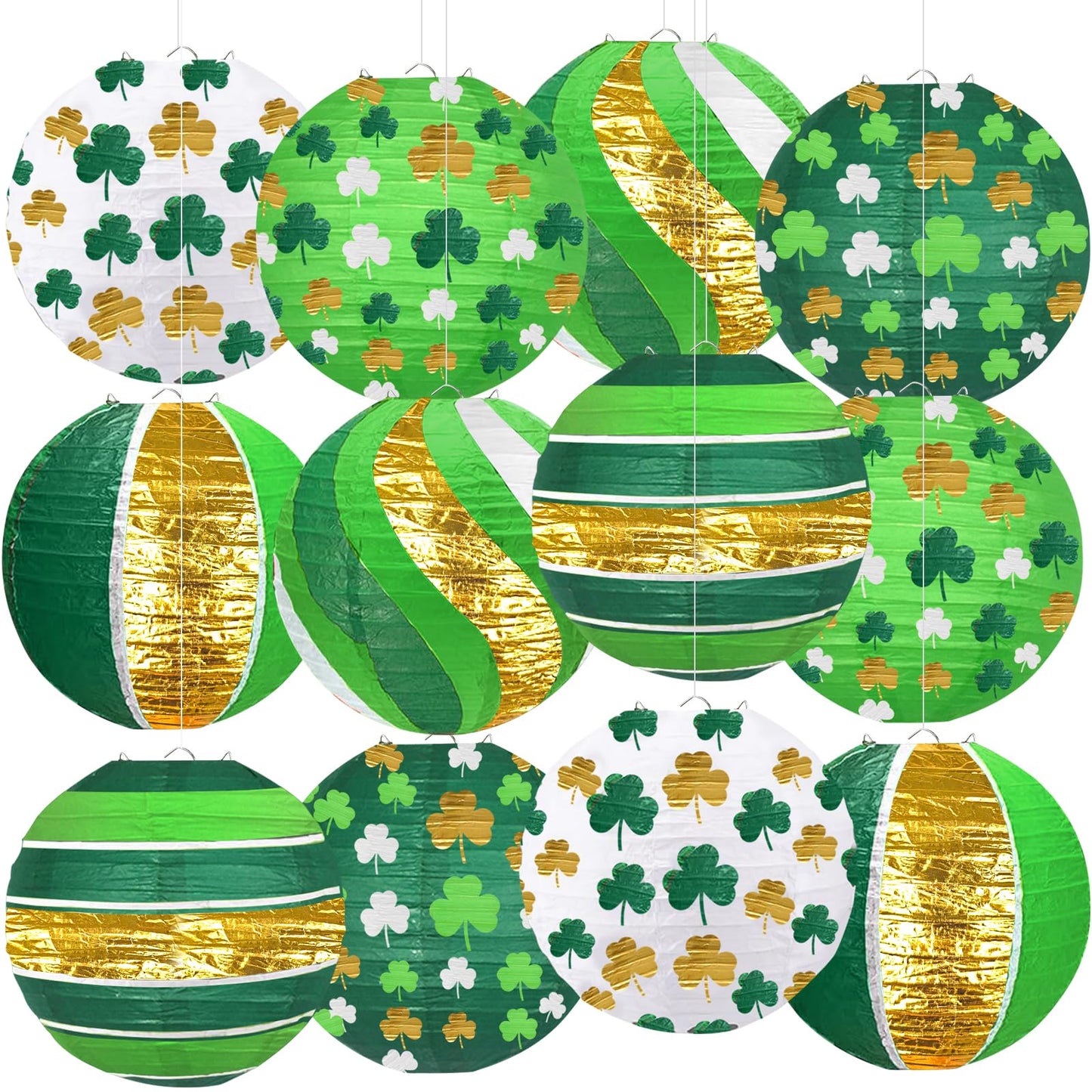 ADLKGG 12 PCS Lucky Green Paper Lanterns, 8" Hanging Clover Decorations for Garden Party, Casino Night, The Lucky One Baby Shower, Irish Wedding & Spring Events, St. Patrick's Day