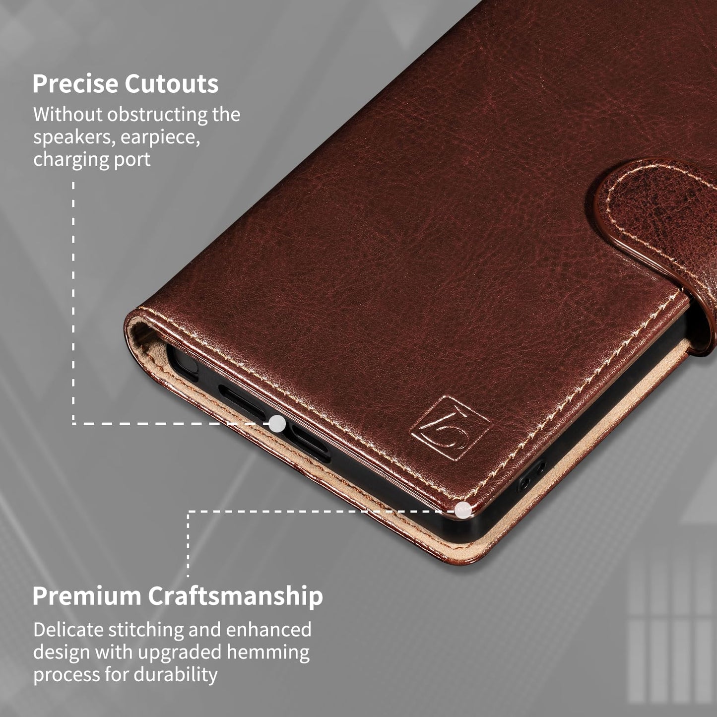 Belemay Wallet Case for Samsung Galaxy S25 Ultra, Two-Tone Genuine Leather [Durable & Protective] RFID Blocking Card Holders, Shockproof TPU Shell, Kickstand, Drop Protection Flip Cover 6.8", Brown