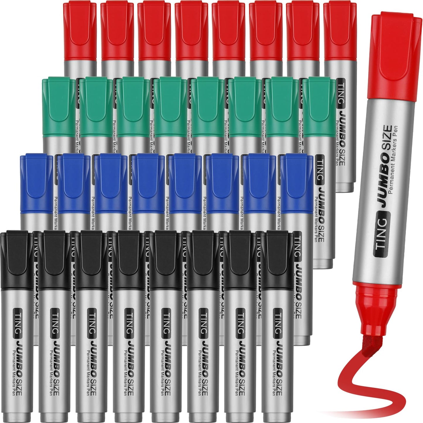 Fuutreo 32 Pcs Jumbo Permanent Markers Bulk Large Chisel Tip Permanent Markers Waterproof Jumbo Pens Quick Drying Office Supplies(Black, Green, Blue, Red)