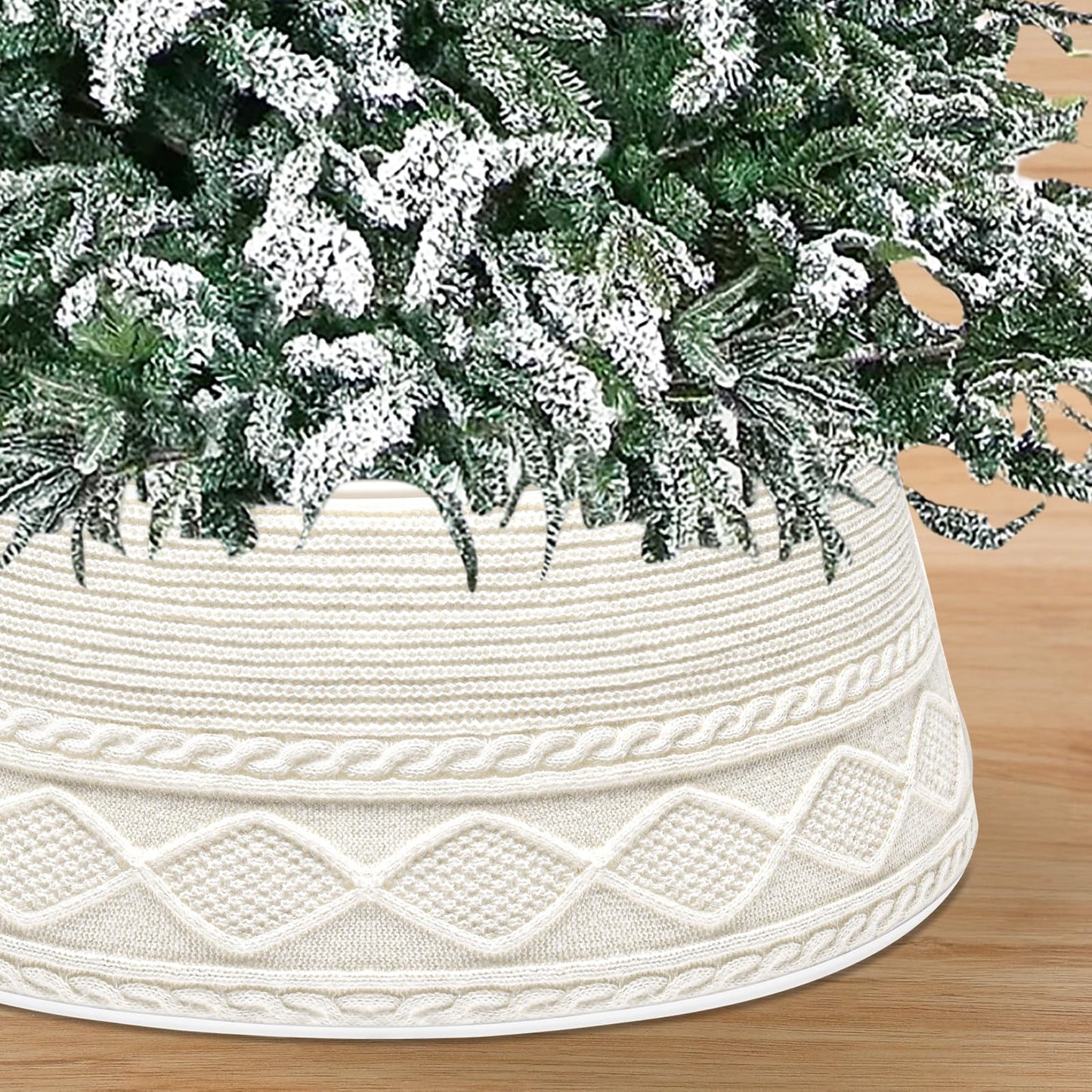 Malier Christmas Tree Collar, 30’’ Knit Xmas Tree Collar, Christmas Tree Collars for Artificial Trees, 11" Extra Tall Tree Stand Base Cover Ring Skirt for 6 ft 9 ft Tree (White, 11''H × 30" W)