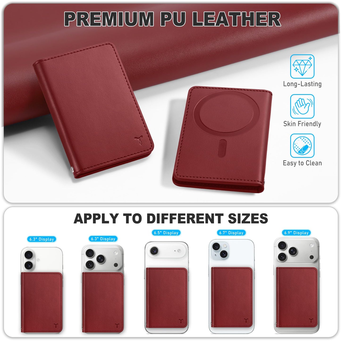 TUCCH for Magsafe Card Holder with Clear ID Window, Fit 6 Cards, RFID Blocking PU Leather Men Women Magnetic Phone Wallet for iPhone 17/16/15/14/13/12/Plus/Air/Pro/Pro Max Series, Dark Red