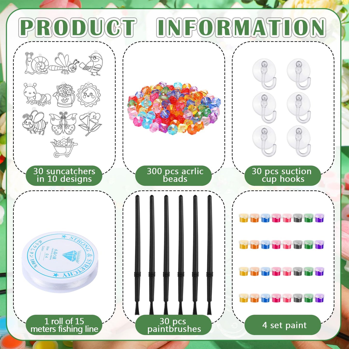 Beeveer 30 Sets Summer Suncatchers Craft DIY Summer Stained Glass Kit Paint Your Own Flower Butterfly Bee Window Art Ornaments for Easter Activities Party Favor