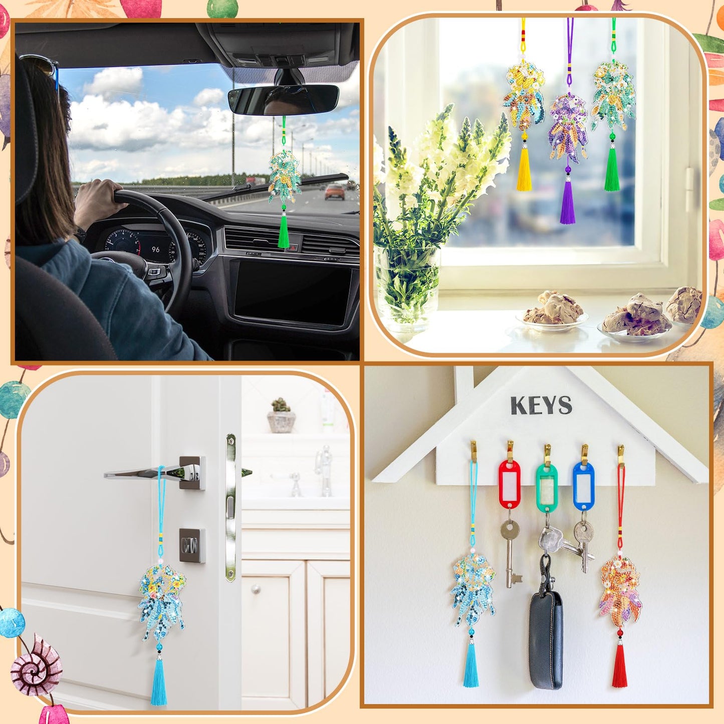 JenPen 12 Pcs Diamond Painting Car Ornaments Diamond Art Ornament for Car Double Sided Painting Hanging Ornament Crystal Gem Garden Decoration Paint DIY Kit(Dream Catcher)