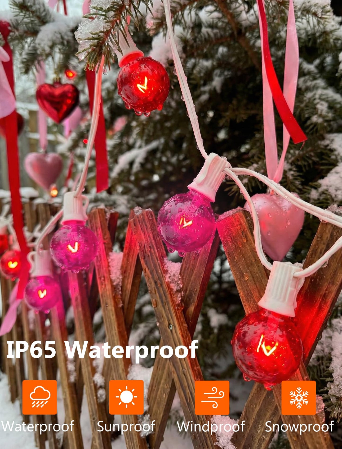 G40 Red and Pink Valentine’s Day String Lights, 25Ft Outdoor Valentines Day Decorations Lights with 27 Red & Pink Globe Bulbs,Hanging Patio Lights Waterproof for Christmas Wedding Party Garden Holiday
