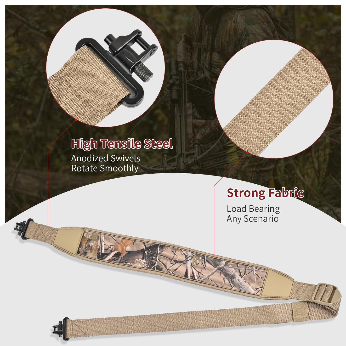 SPG Crossbow Strap Fits Most Model - Adjustable Crossbow Sling Strap Non-Slip Pad Crossbow Sling Two Points Camo Shoulder Strap with Heavy Duty Webbing for Crossbow Accessory (Khaki Camo)