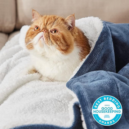 Bedsure GentleSoft Sherpa Fleece Throw Blanket for Couch - Thick and Warm Throw for Men, Soft Fuzzy Plush Blanket for Winter, Slate Blue, 50x60 Inches