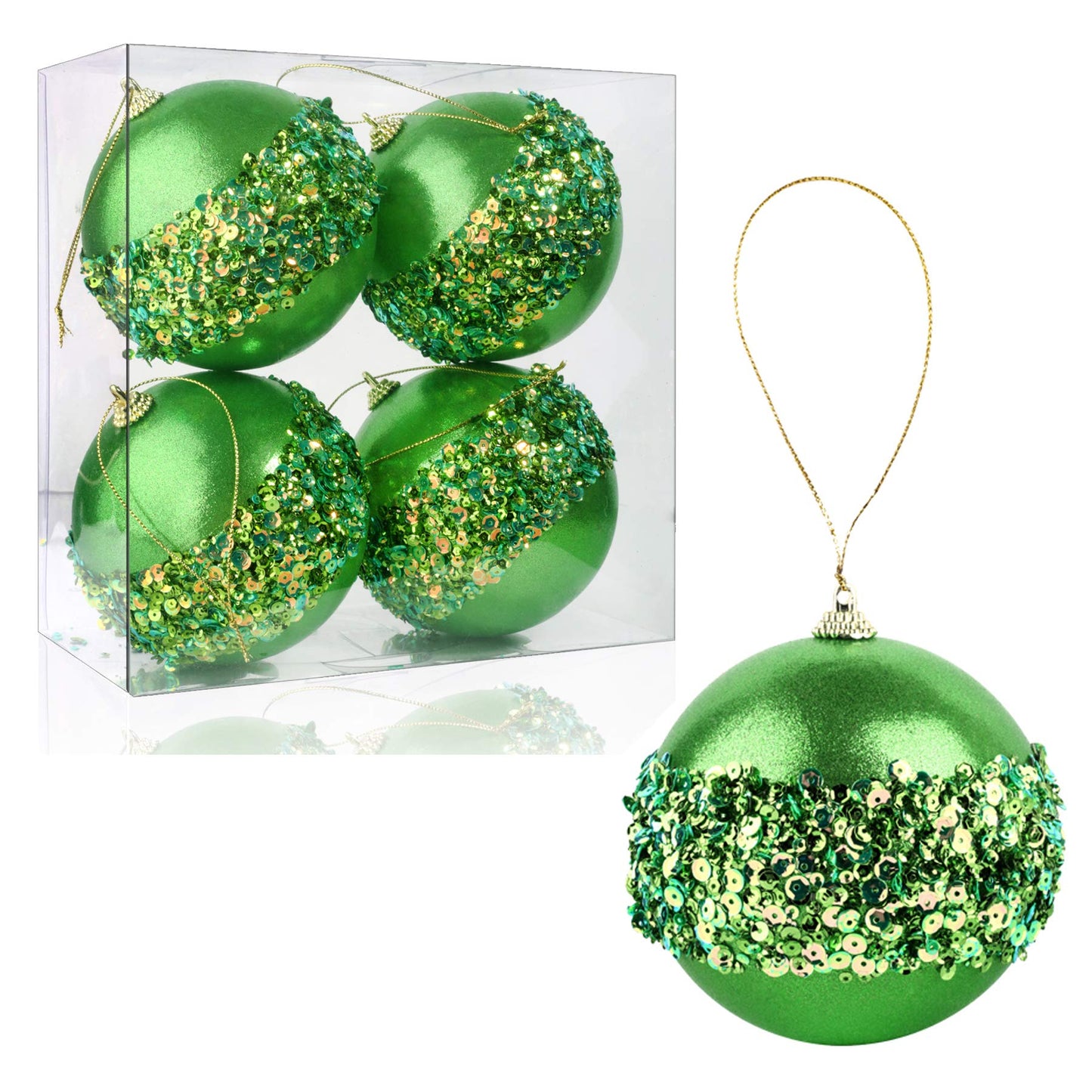 ZHANYIGY 4pc Green Christmas Ball Ornaments, 4pc Set Red Shatterproof Christmas Decorations Tree Balls for Xmas Trees Wedding Party Holiday Decorations