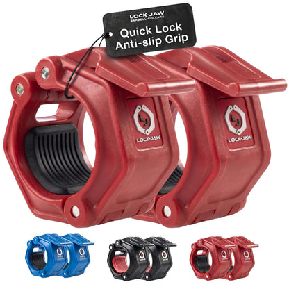 Lock-Jaw OLY 2 Barbell Collars Olympic Barbell Clamps 2 Pcs – Heavy Duty Bar Clamps for 2” & 50mm Olympic Bars – Secure Weight Bar Clamps for Strength Training & Home Gym Accessories – Red