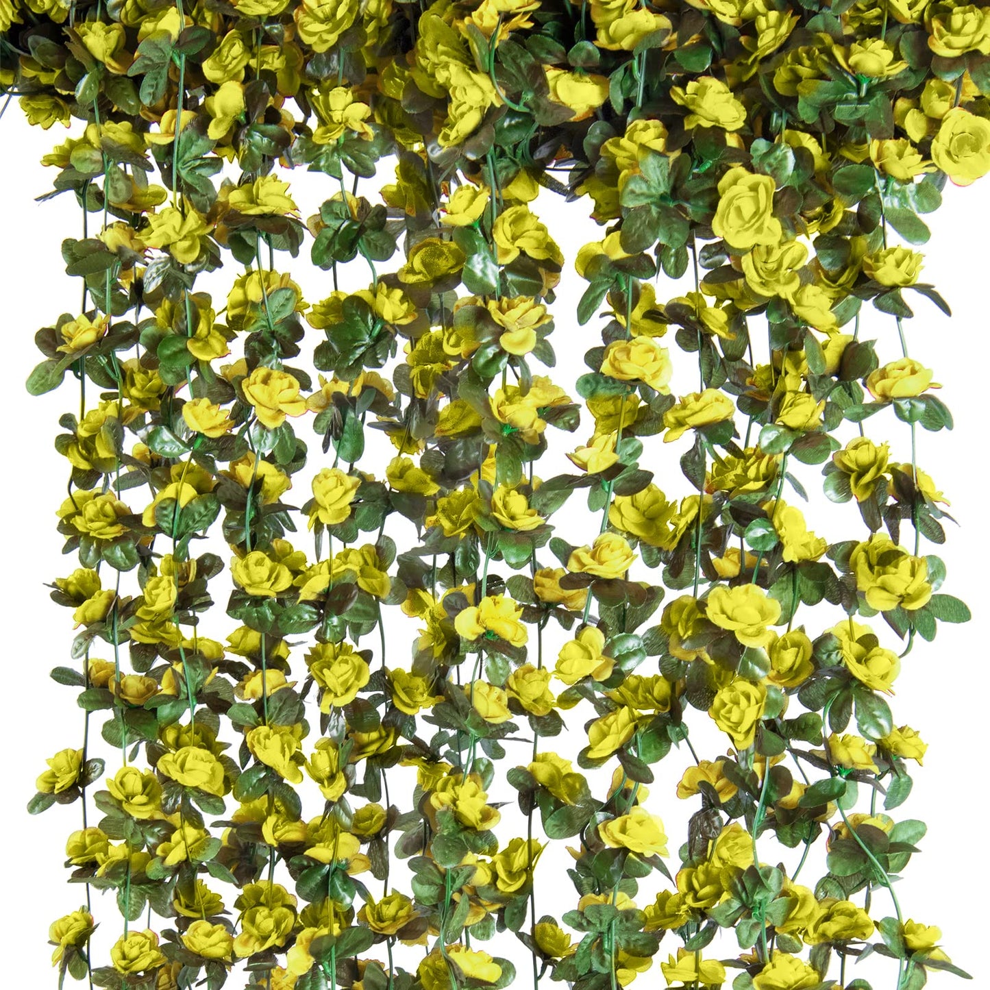 PONKING 8 Pcs x 8.2 ft Flower Garland Artificial Rose Vine Flowers with Green Leaves Hanging Fake Roses Vine for Room Party Home Wedding Birthday Christmas Wall Arch Decor, Spring Yellow Flower
