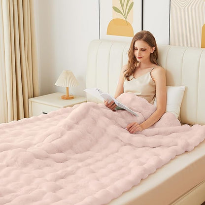 Pink Faux Fuzzy Fur King Size Throw Blanket 90x108 Cozy Furry Throw Rabbit Fur Blanket for Bed Soft Fluffy Blanket King for Living Room Bedroom Home Gifts 1000 GSM