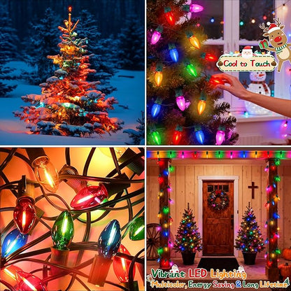 50 Feet Multi-colored C7 LED Christmas Lights Outdoor Colored Christmas Lights Waterproof with 50 + 5 Pack Energy Efficient C7 LED Bulbs (0.6W = 7W) for Colorful Xmas House Stairs Porch Tree Decor
