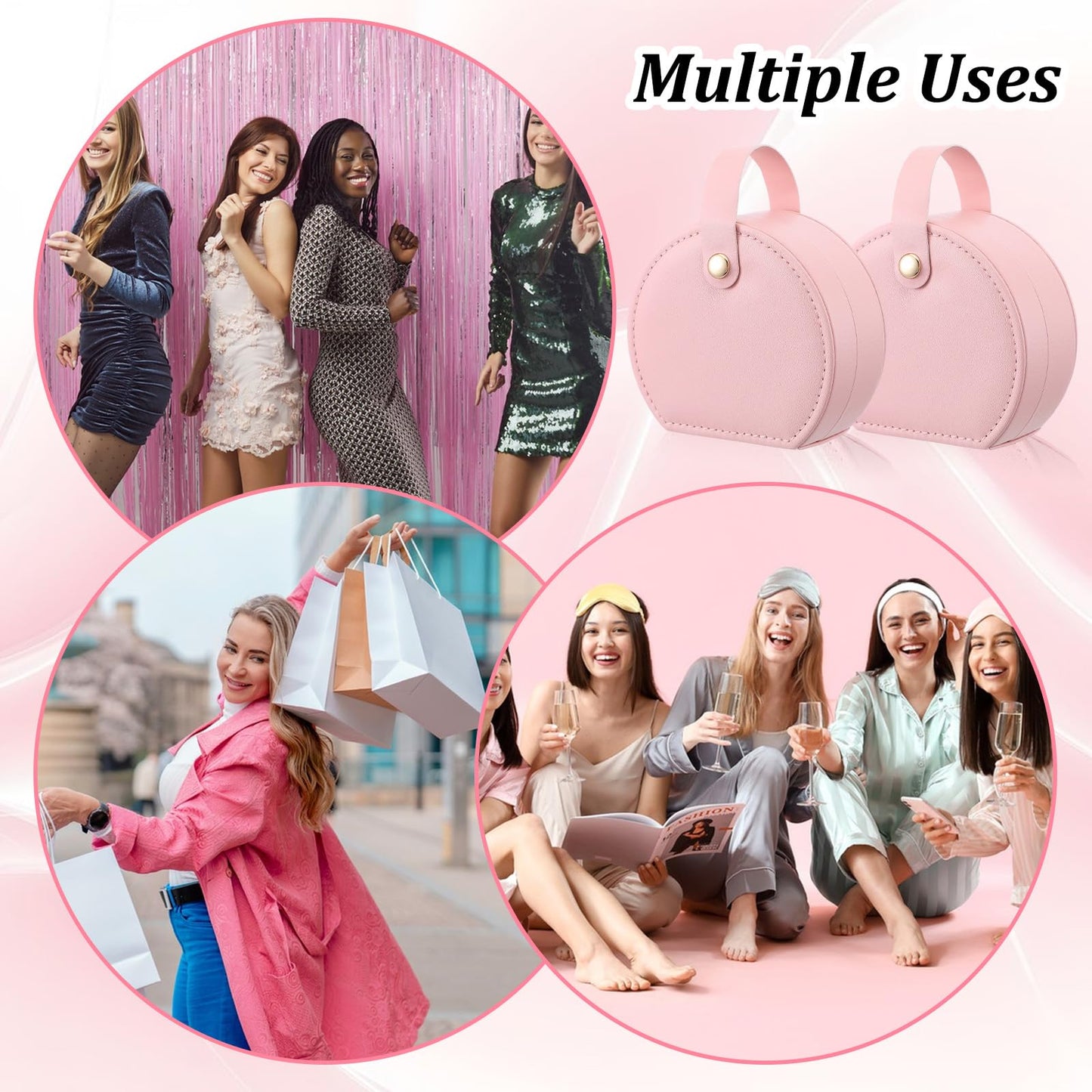 10 Pack Travel Jewelry Case Mini Leather Bridesmaid Jewelry Gift Box Bulk, Half Moon Design, Detachable Handle, Small Earring Storage Organizer for Women Girls Bridesmaid Proposal Gifts(Pink)