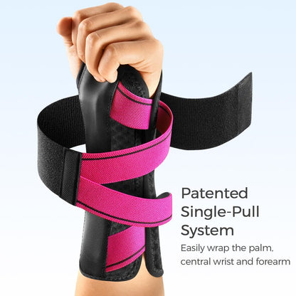 FREETOO Carpal Tunnel Wrist Brace Night Support Fit Right Hand for Work, Pain Relief Wrist Splint for Tendonitis, Arthritis, Wrist Stabilizer Brace Fit Women Men for Sleeping (L/XL, Black/Pink)