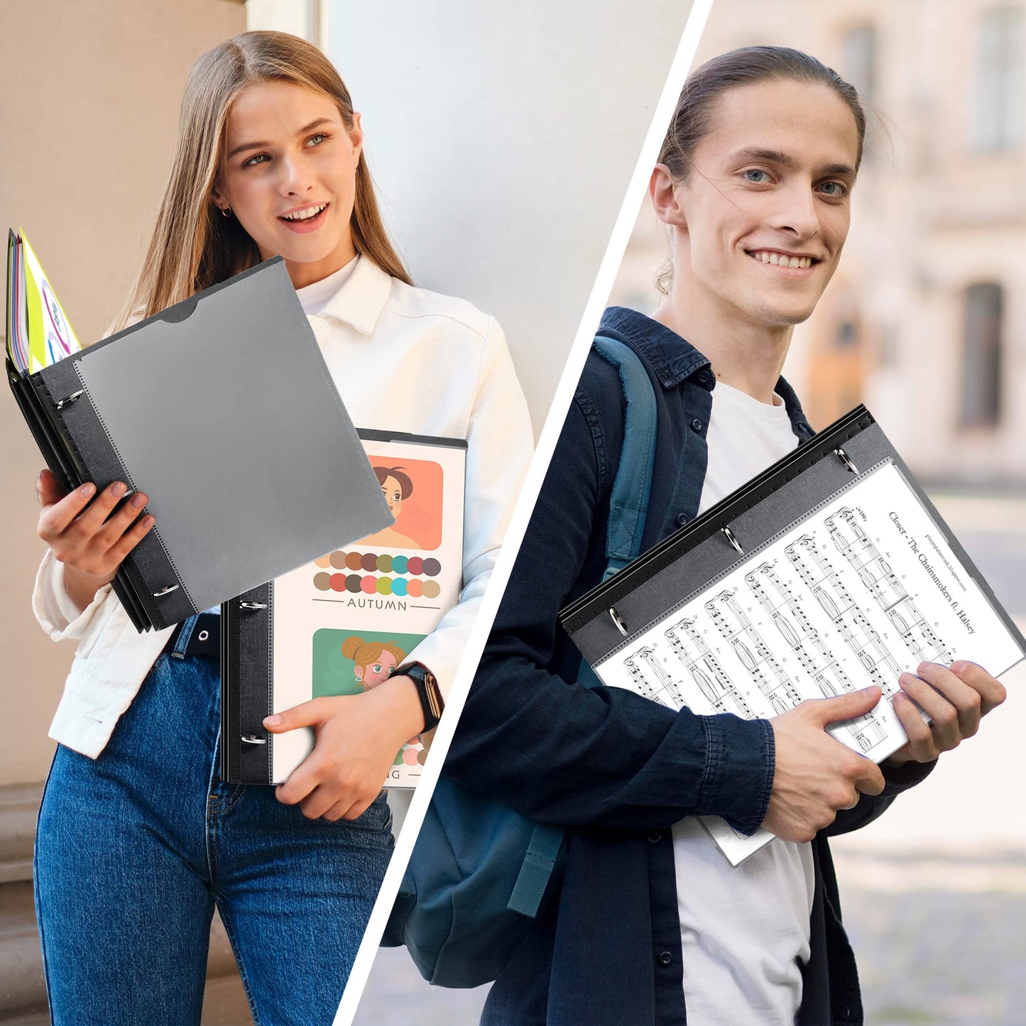 WOT I 2-Pack Telescoping 3 Ring Binder Notebooks - Customizable Cover, 5 Dividers & Pocket Folder in One Slim Organizer (60 Sheets Included), Black