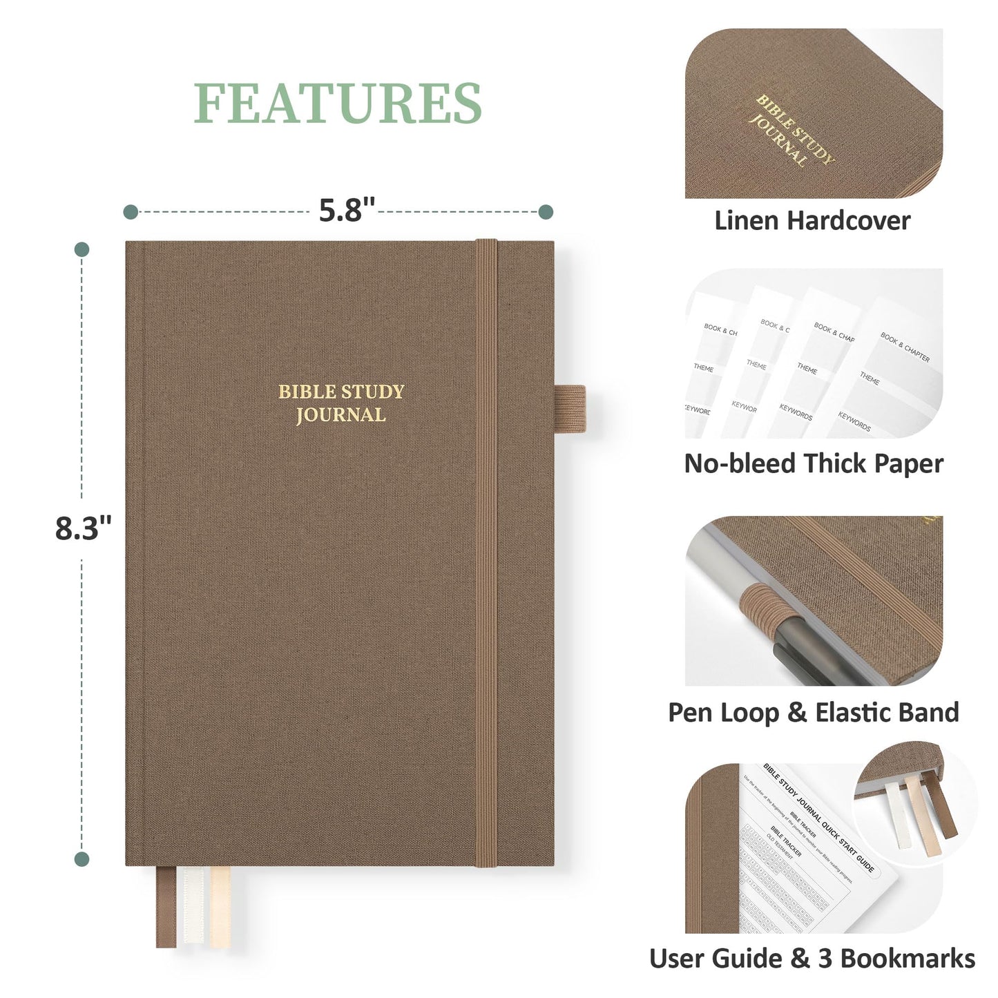 Verveorig Bible Study Journal for Women & Men, Church Notes Prayer Journal Bible Notebook for Note Taking, Bible Study Guide/Supplies/Gifts/Accessories (Brown, A5 (5.8" x 8.3"))