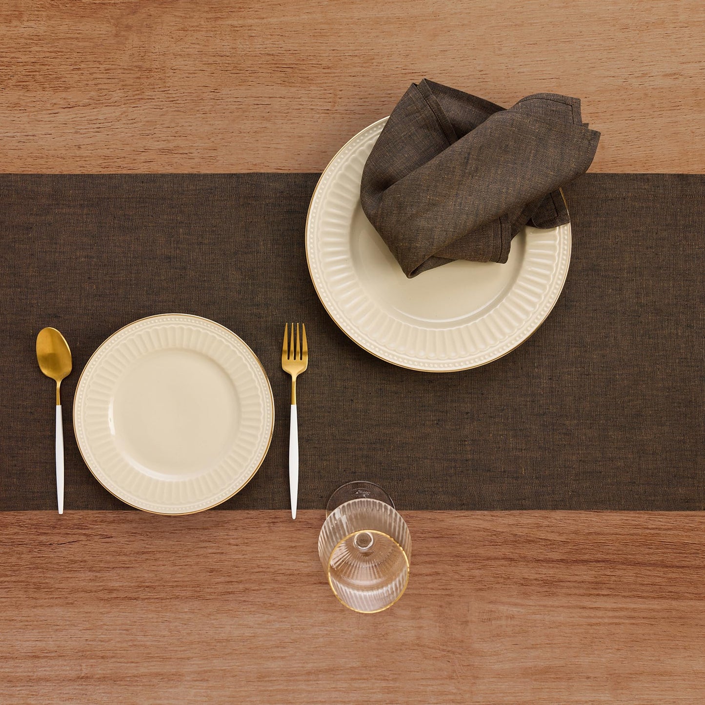 Solino Home Linen Table Runner 72 Inches Long - Athena, 100% Pure Linen Chambray Brown Dining Table Runner 14 x 72 Inch - Handcrafted and Machine Washable