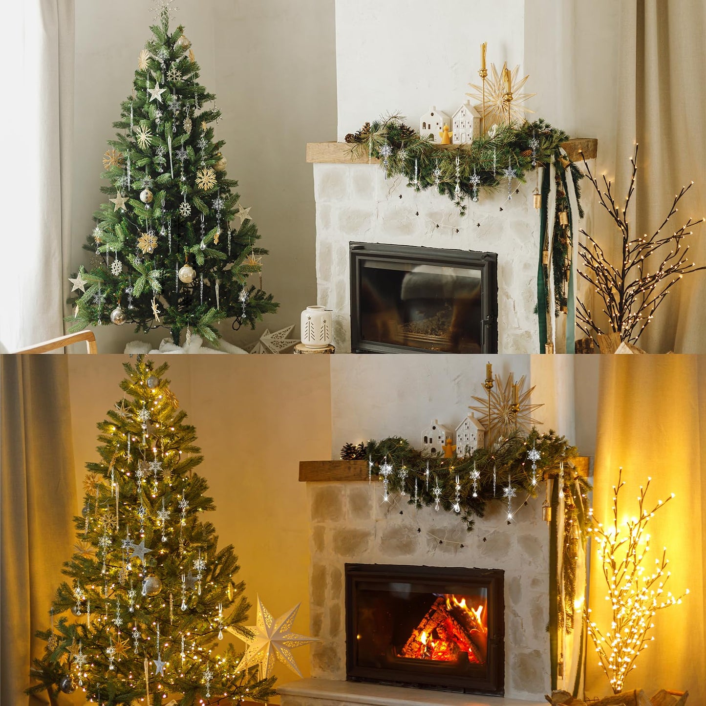 100 Pcs Christmas Tree Decoration Crystal Ornaments Hanging Snowflake Icicle Drop Crystal Christmas Ornaments for Tree Winter Wonderland Party Supplies