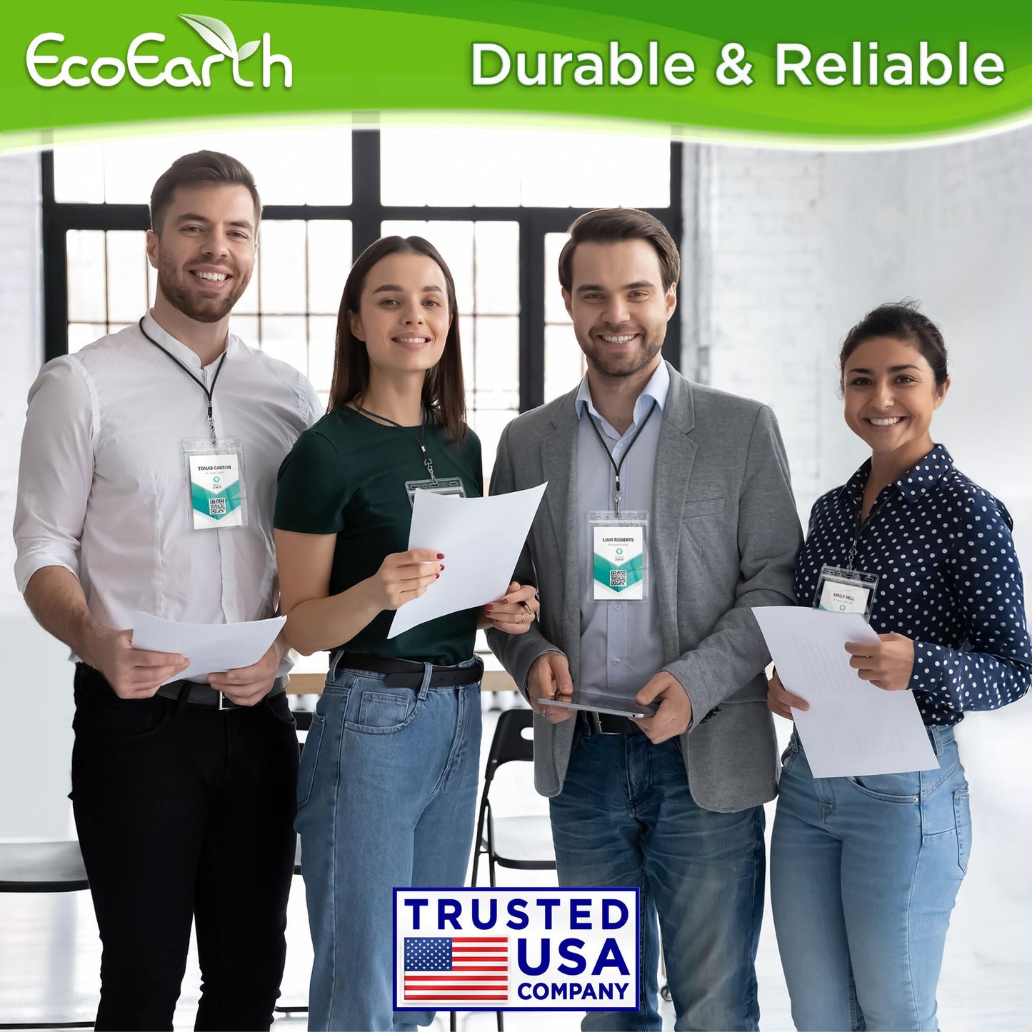 EcoEarth Passport & Identification Card Holders with Soft Edge (Clear, 4x6 Inch, 100 Pack), Extra Large Vertical ID Holder, Zipperless Plastic Name Badge Holders