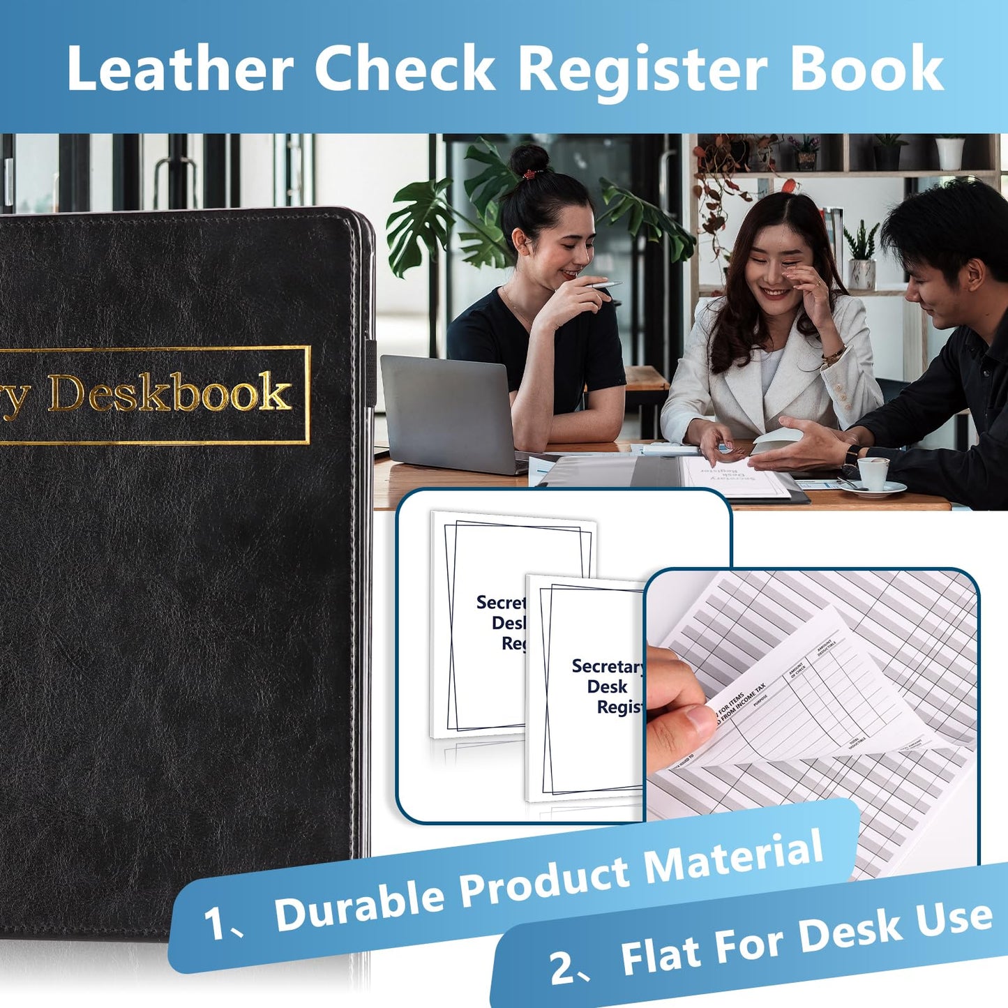 3 Pack Secretary Deskbook Check Register Cover 8.4*9 Inch Transaction Register Book 6.3*8.2 Inch Checkbook Transaction Register Executive Checkminder Checks Cover For Track Payments Deposits Finances