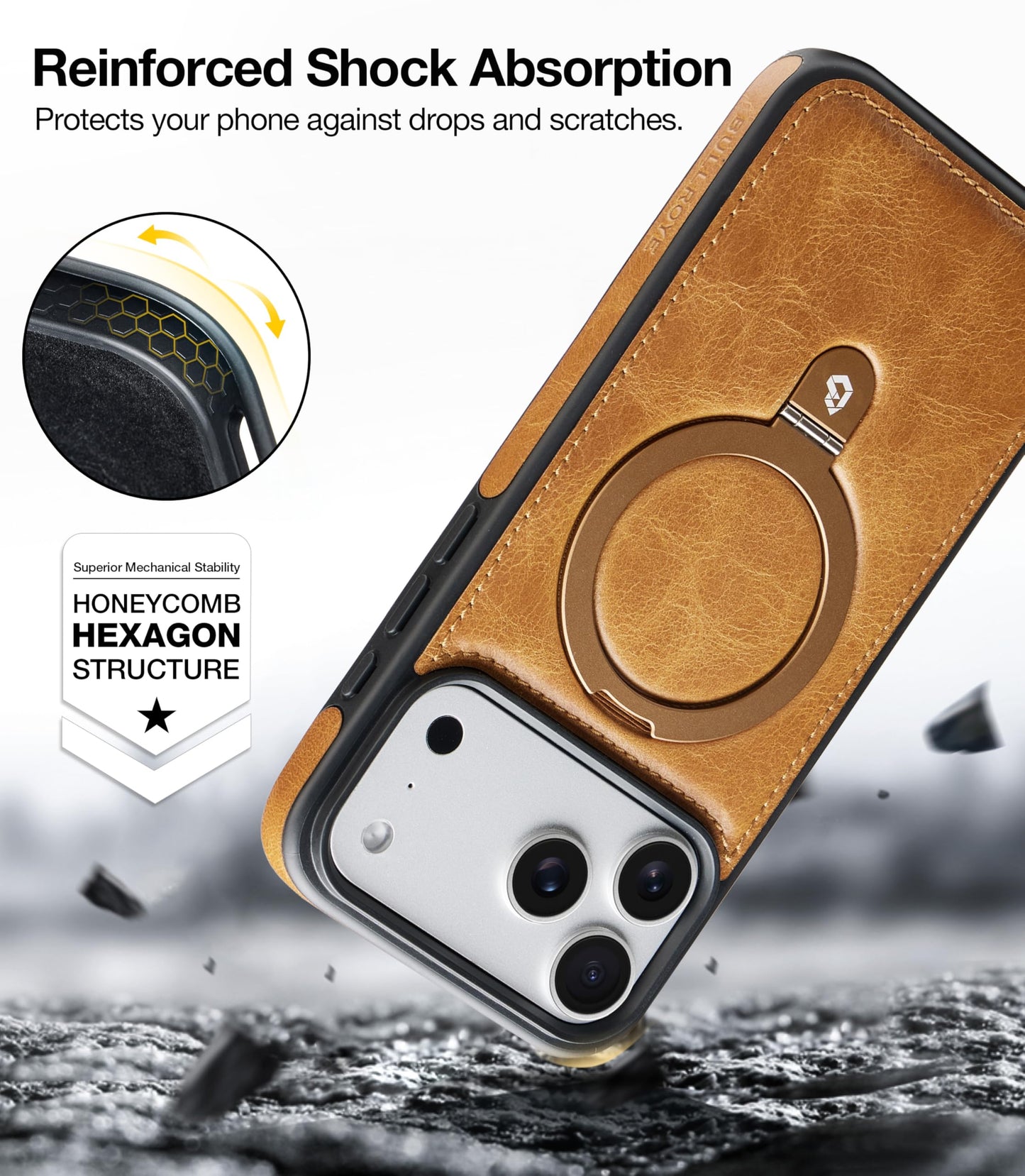 Bullroye for iPhone 17 Pro Max Case Leather Top-Grain Handcrafted with Stand, Fits for MagSafe (English Tan, iPhone 17 Pro Max)