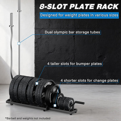 BEKING Horizontal Weight Plates Rack, Weight Rack for Weight Plates & Olympic Bars,Barbell Bumper Plate Holder with Handle and Rolling Wheels,Portable Gym Organizer with Fractional Weight Section for 1-Inch&2-Inch Plates