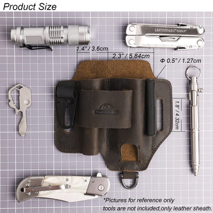 Topstache Leather Multitool Sheath,EDC Belt Organizer for Work and Daily Use,Leatherman Sheath,EDC Pocket Organizer for Flashlight and Multitool,Gifts for Men for Multitool,Darkbrown