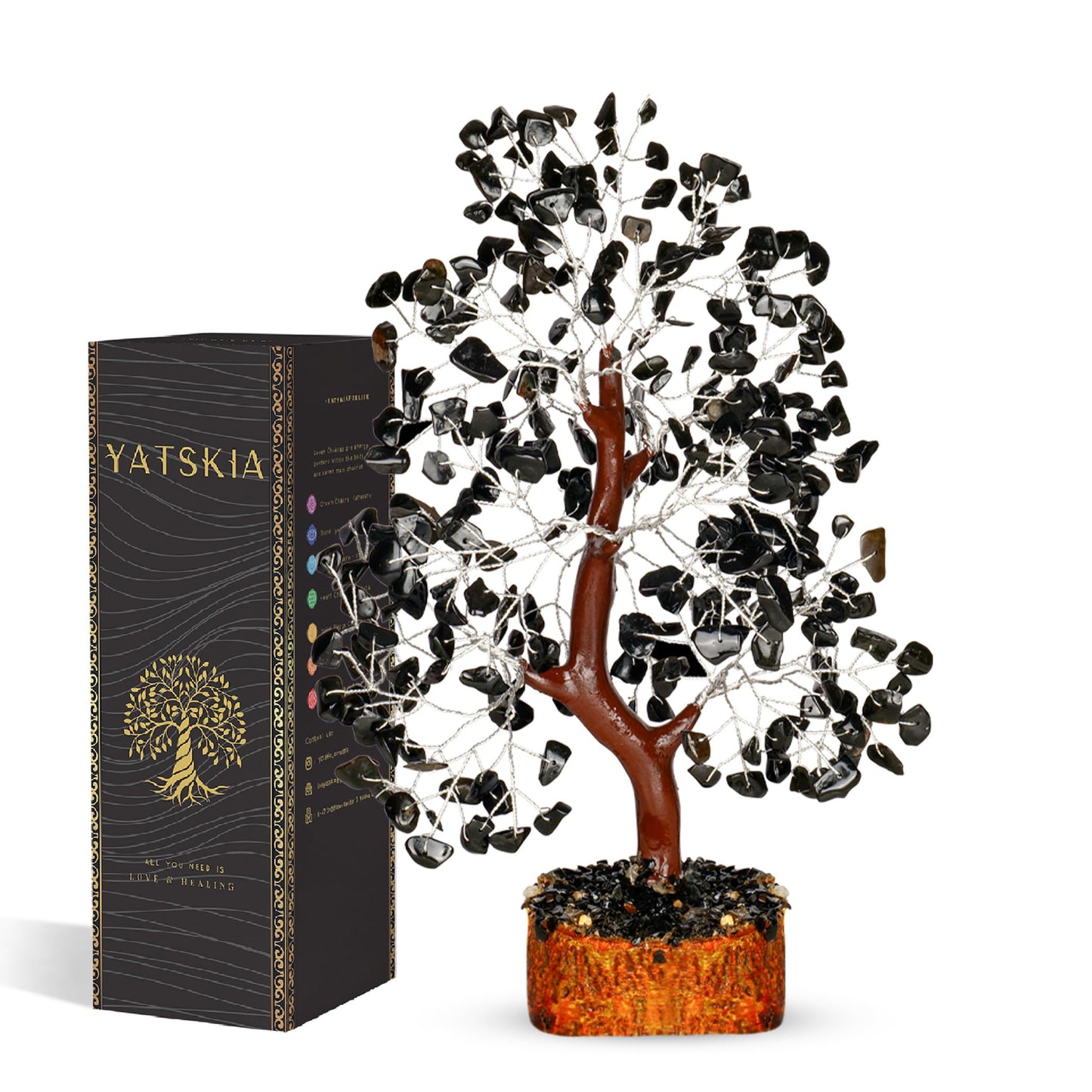 YATSKIA Black Tourmaline Crystal Tree | Gemstone Tree of Life | Healing Crystals and Stones | Boho Home Decor | Positive Energy Decor | Unique Gifts for Women | Healing Gifts for Women | 10 Inch