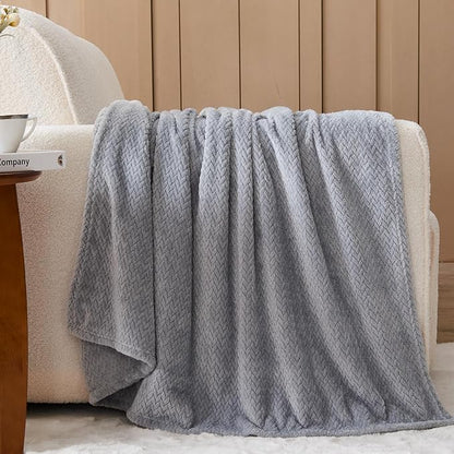 NEWCOSPLAY Super Soft Throw Blanket Grey Premium Silky Flannel Fleece Leaves Pattern Lightweight Bed Blanket All Season Use (Grey, Throw(50"x60"))