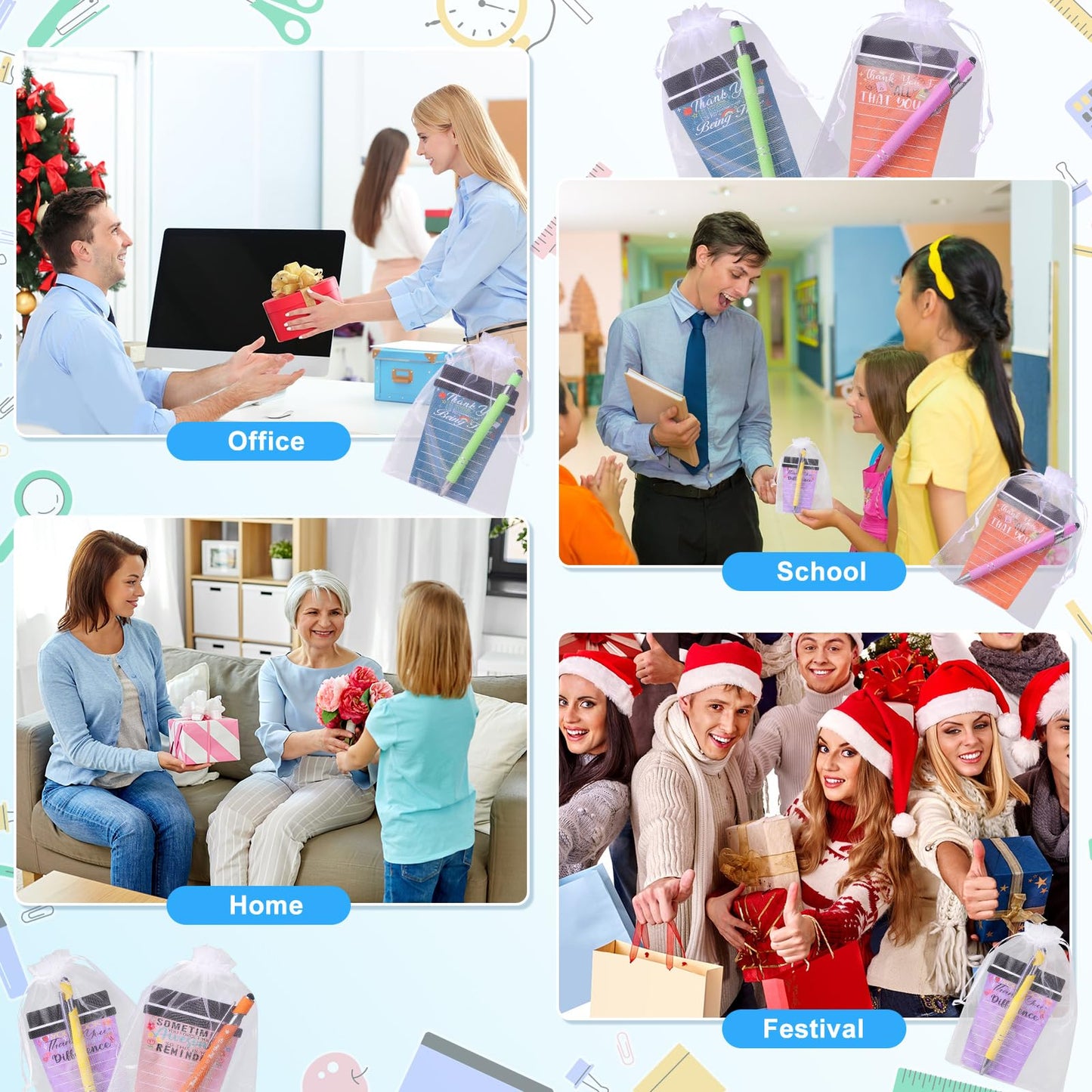 Mkway 36 Set Employee Appreciation Gifts Bulk Team - 36Pack Coffee Cup Notepad+36 Ballpoint Pens+ 36 Drawstring Gift Bags, Bulk Gifts for Coworkers/Staffs/Teachers/Christmas