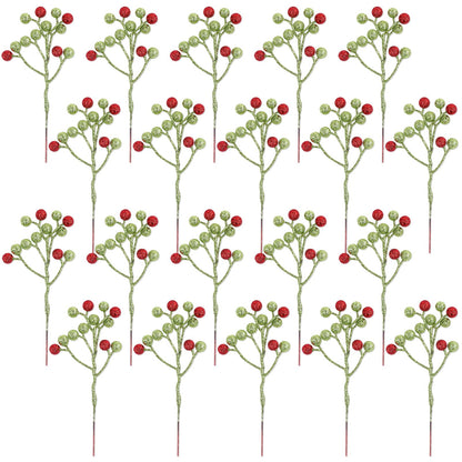 Fangoo 20 Pack 7 Inch Artificial Green Red Berry Picks for Christmas Tree Burgundy Green Red Berries Stems Holly Berry Branches Ornaments Wreath Crafts Wedding Holiday Season Winter Home Decor