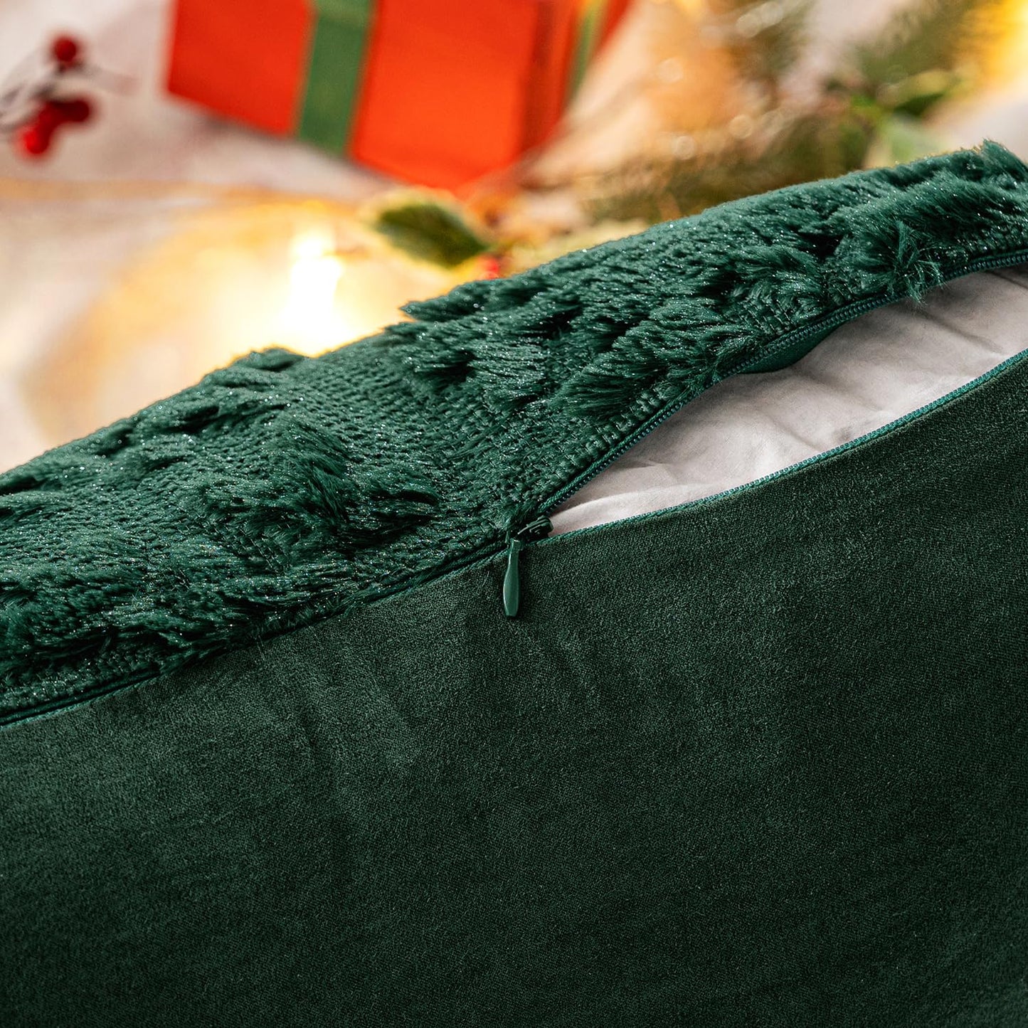 MIULEE Christmas Snowflake Decorative Throw Pillow Covers Set of 2,Soft Fluffy Faux Wool Winter Holiday Couch Pillows for Farmhouse Boho Home Decor Sofa Bed Porch Living Room 20x20 Inch Green