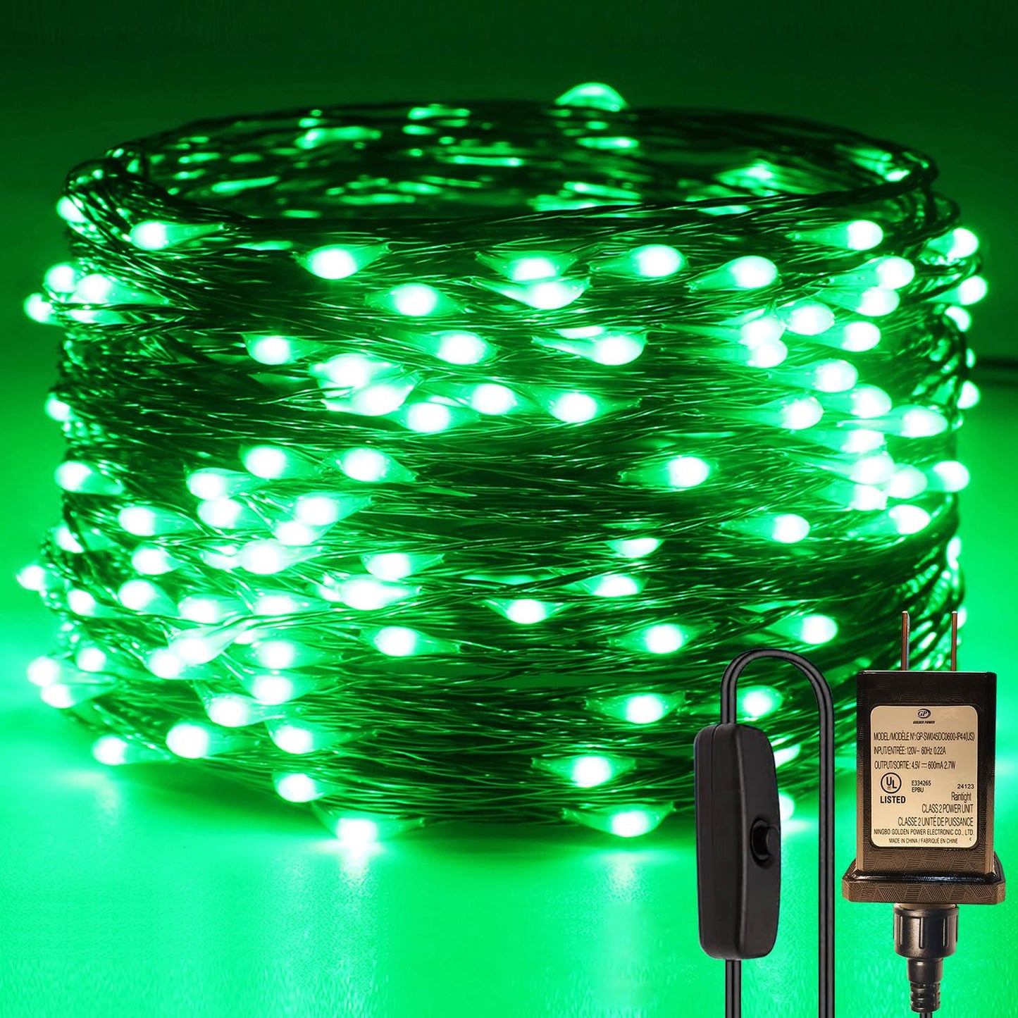 RUICHEN Plug in Fairy String Lights with Switch, Waterproof 66 Ft 200 LED Copper Wire Firefly Lights for Christmas, Parties, Wedding, Ceiling, Craft, Vases, Green