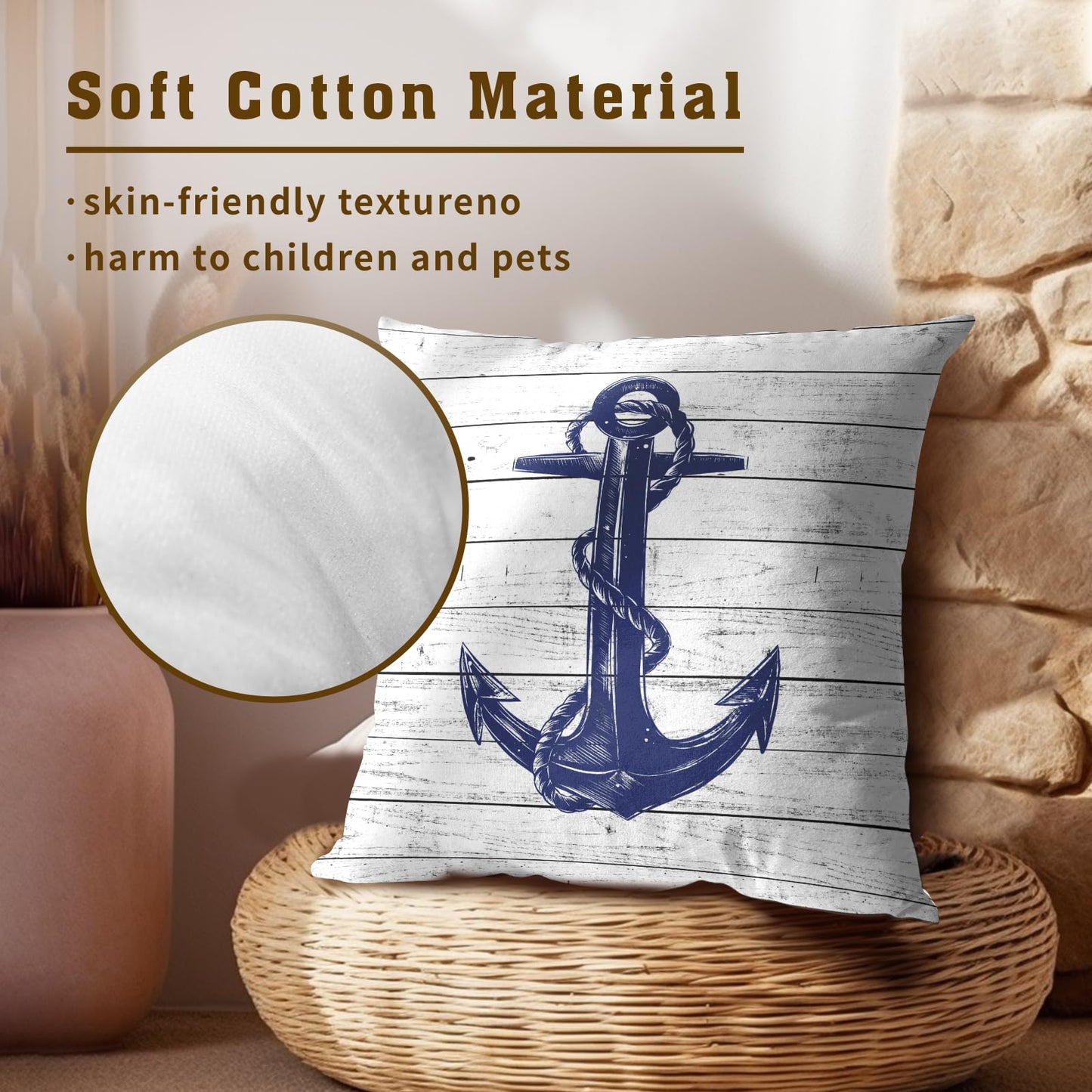Imiss Navy Blue Anchor Throw Pillow Covers 18 X 18 Inch Nautical Pillow Cover Set of 2 Soft Cotton Home Decorative Double Sided Cushion Covers for Outdoor Sofa Bedroom Car