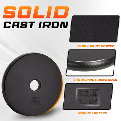 Yes4All Standard 1 Inch Cast Iron Weight Plate - Ideal for Strength Training - 25LB - Single