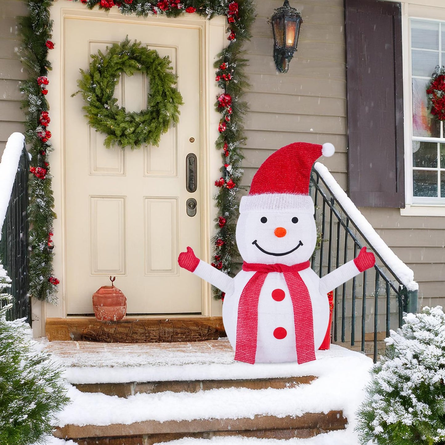 PIXFAIRY Christmas Standing Lighted Snowman Decoration, Battery Operated Light-Up Christmas Decorations for porches, lawns, Yards, Indoor and Outdoor (2.75ft)