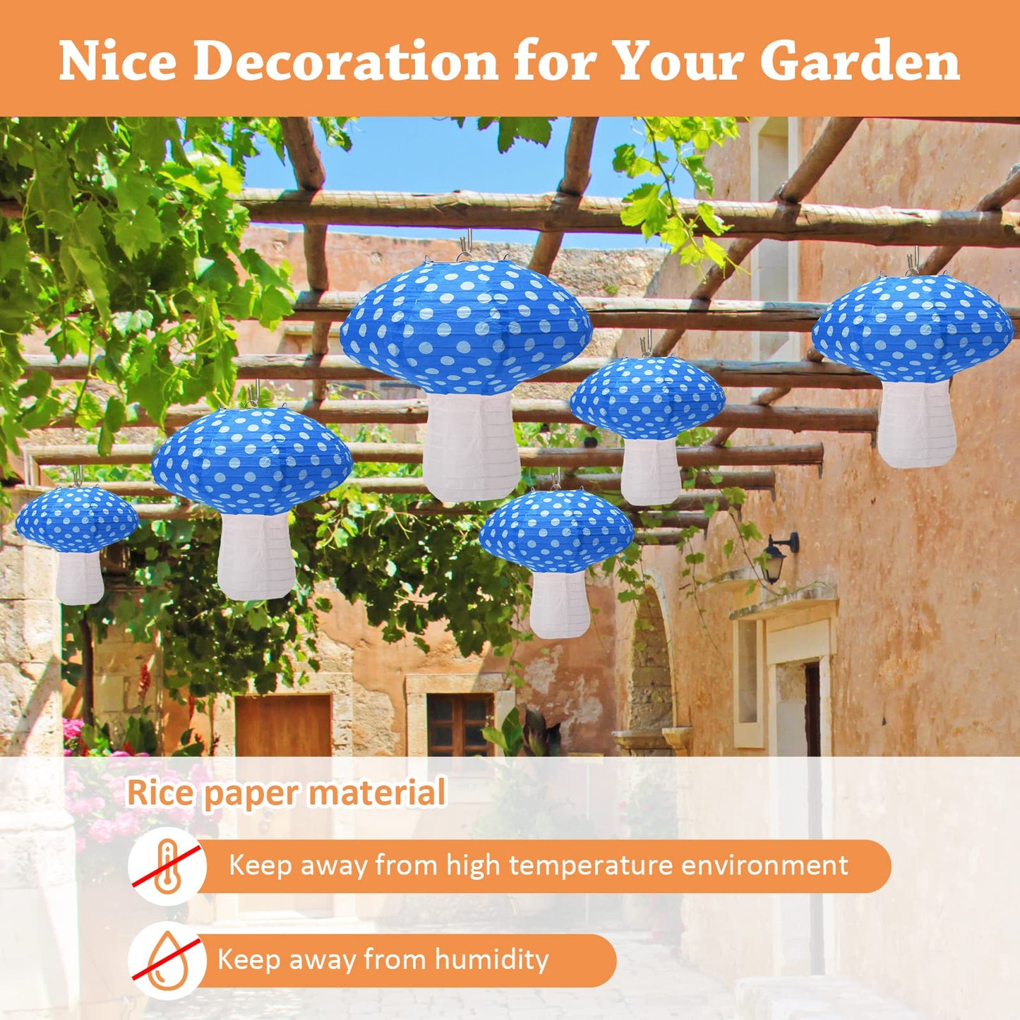 4Pcs Mushroom Shaped Paper Lanterns - Large Mushroom Shaped Lanterns For Nursery, Garden, Christmas Party Decoration - 8 inch, 12 inch (Blue)