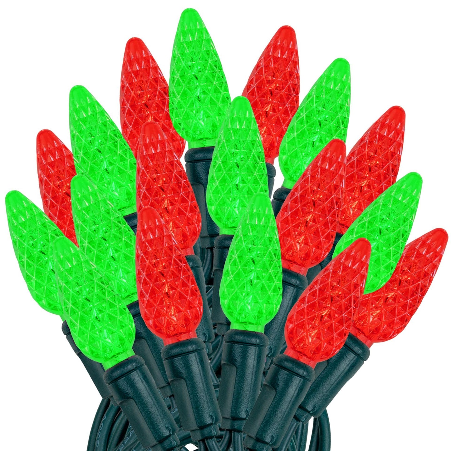 Novelty Lights 24FT 70 LED C6 LED Christmas Light String, Outdoor Christmas Tree Permanent Commercial Grade Decoration (Red/Green)