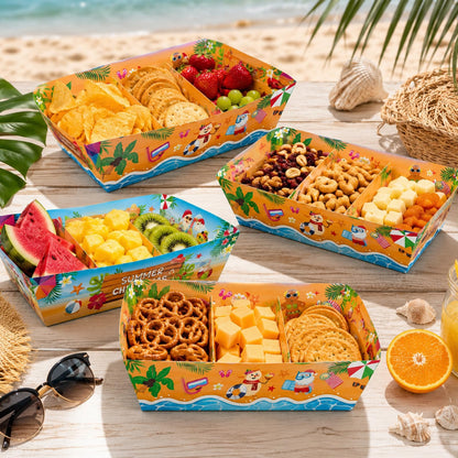 NOVBAUB 24PCS July Christmas Snack Bowl - Paper Summer Christmas Party Decorations Supplies for Barn Bash Summer Santa in July Beach Themed Serving Tray Tableware Carnival Decor