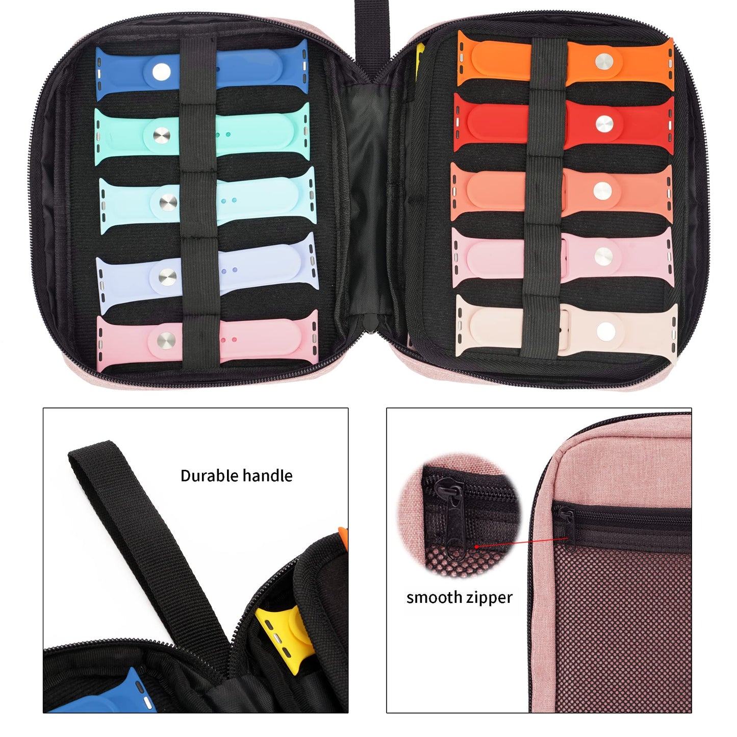 PACMAXI 20 Watch Bands Storage Carrying Case Compatible with Watches,Expandable Watch Band Holder Stores 20 Watch Bands Fit for Most Sizes of Watch Straps,Organizer for Watch Bands, Bag Only (Pink)