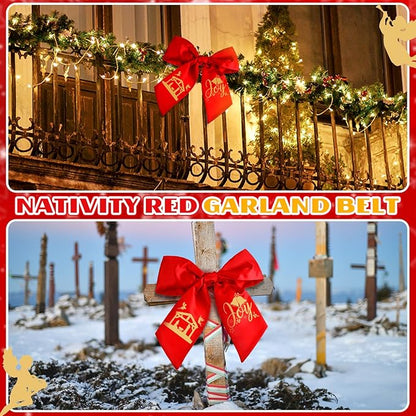 Wreath Sash for Front Door Wreath Satin Sash Blank Sashes Embroidery Monogram Yard Doorway Indoor Outdoor Wall Ribbon Bow Home Decor(Red, Gold,Nativity)