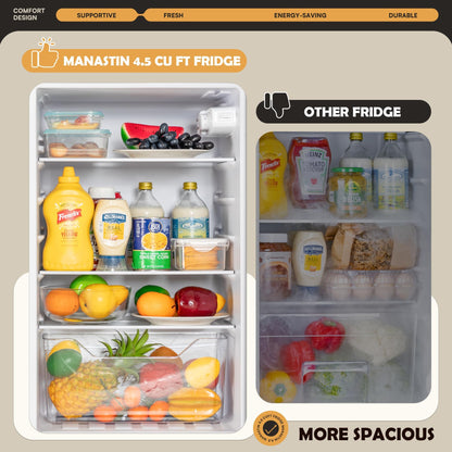 Manastin 4.5 Cu.Ft Mini Fridge with Freezer, Small Fridge with 2 Doors for Office, Kitchen, Dorm and Bedroom, Mini Refrigerator with Adjustable Shelves (Silver)