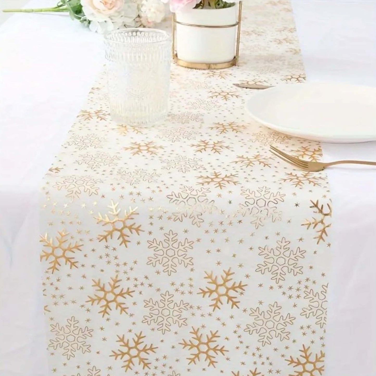 Yonuni Gold Snowflake Table Runner 11x108 Inch - Christmas Tulle Table Runner Gold Table Decorations Centerpiece for Wedding Birthday Christmas Thanksgiving & Party