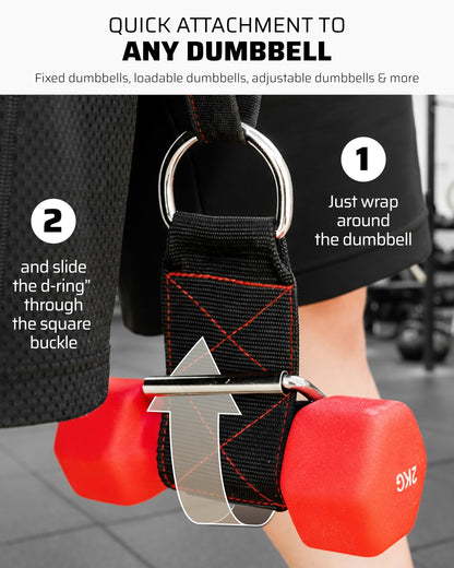 THEFITGUY Dumbbell & Barbell Loading Straps | Attachment Straps for Dips, Pullups, Squats | Ultra Strong, Heavy Duty & Secured | Attach any Dumbbell & Barbell to any Dip Belt | 8” & 6” Straps Included