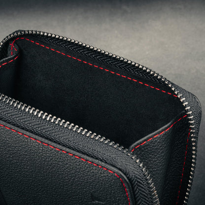 TORRO Leather Card Holder with Coin Case – RFID Blocking Premium Leather Credit Cardholder with Zipped Coin Pouch (Black with Red Detail)