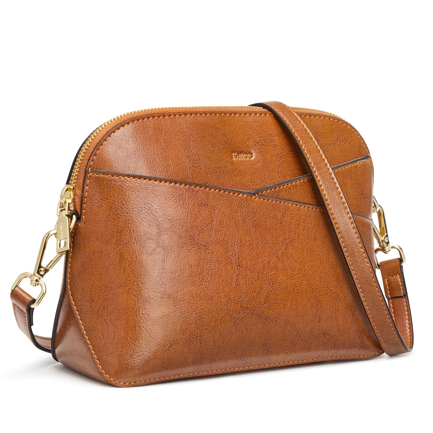 Kattee Leather Crossbody Bags for Women Trendy, Small Purses Handbags Shoulder Bag, Genuine Leather Cross Body Bag for Woman, Light Brown