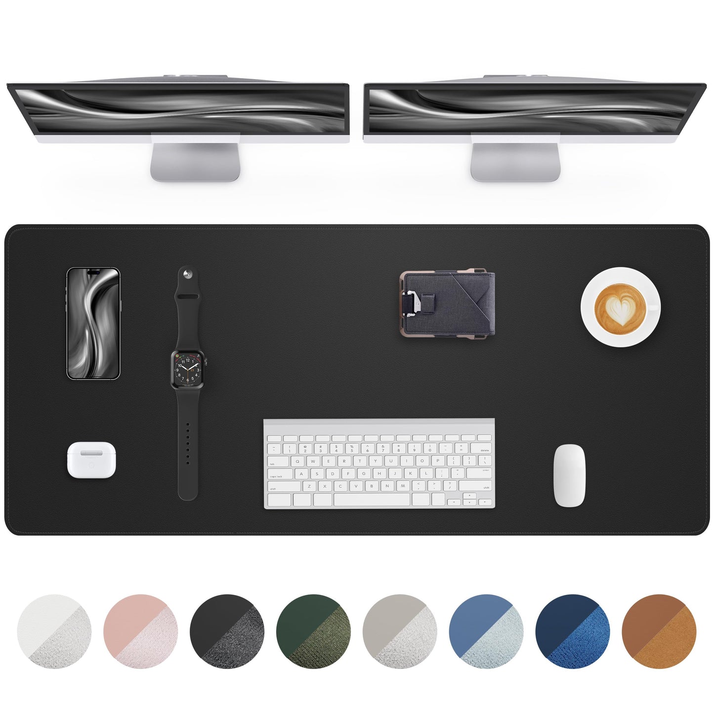 Leather Desk Protector, 55"x17" - Premium Mat, Large Mouse Pad, Non-Slip Blotter, Waterproof Writing Pad for Office and Home (Black)