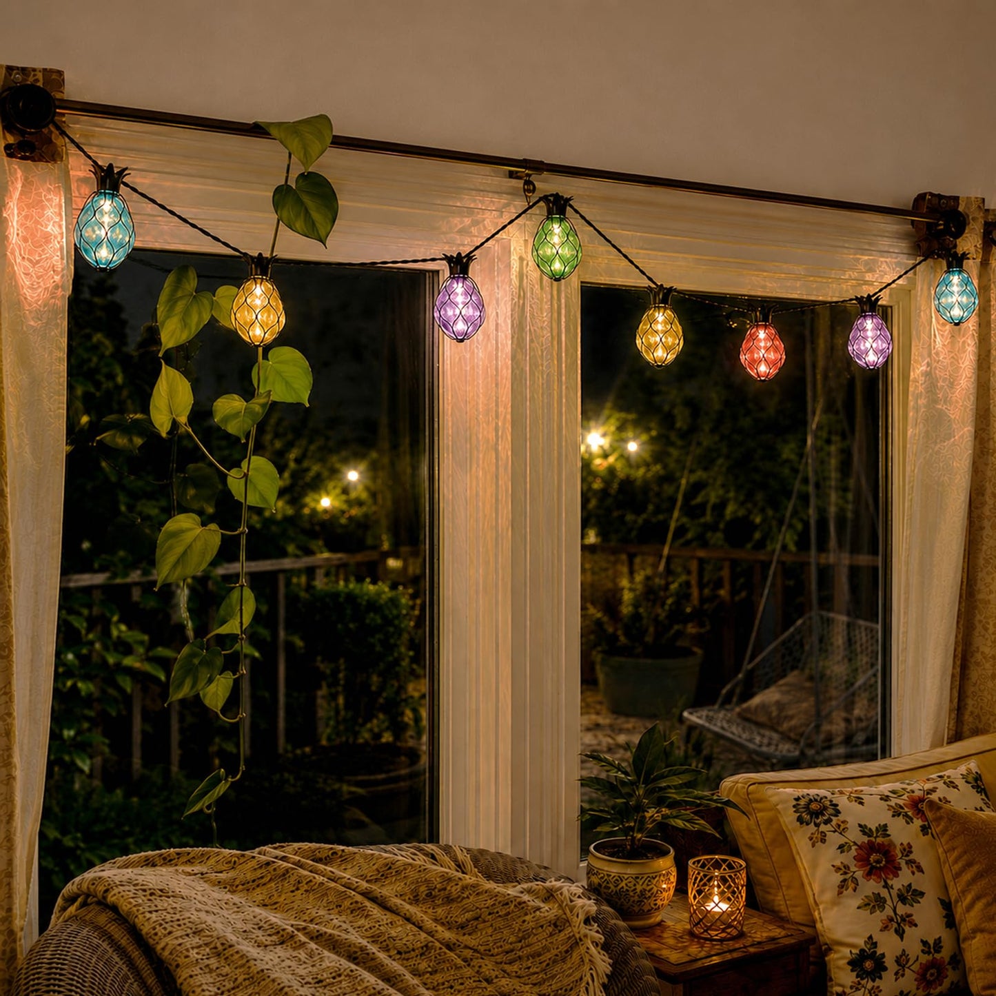 Vigdur Pineapple String Lights - Outdoor Patio Lights Plug in with 10 Pineapple Bulbs Connectable, Indoor String Light for Bedroom Bistro Tiki Decor(10FT