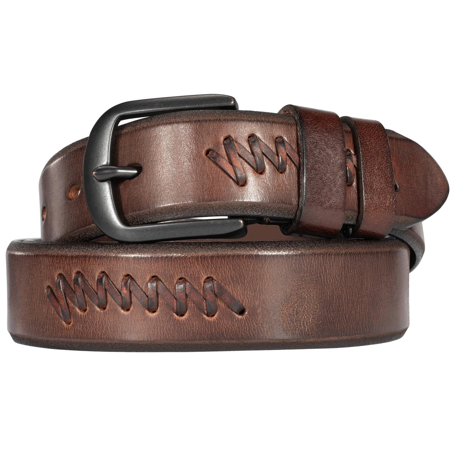 TYWestyles 1.3“ Women's Casual Leather Belt with Metal Buckle (Dark-Brown, M (Fits Waist 32-34))