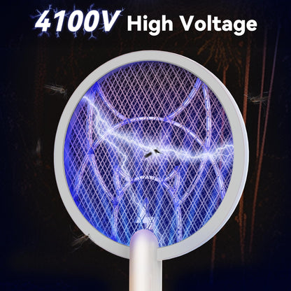 Nymrix Electric Fly Swatter Racket,2 in 1 Mosquito Bug Zapper 4100V Handheld Mosquito Killer with 1800 mAh Rechargeable Battery, Purple Light and 3-Layer Safety Mesh for Indoor Outdoor Grey Two-Pack